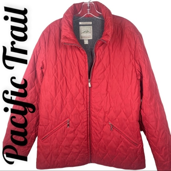 PACIFIC TRAIL VTG QUILTED FLEECE LINED RED COAT COASTAL GRANDMA CABINCORE, MED - Picture 1 of 9